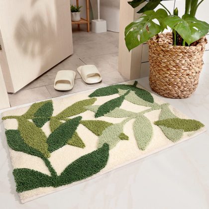 3D Plant Design Flocking Bathroom Mat